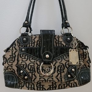 Genna De Rossi Black/Tan GDR Logo Bag 3 Interior/2 Exterior Pockets